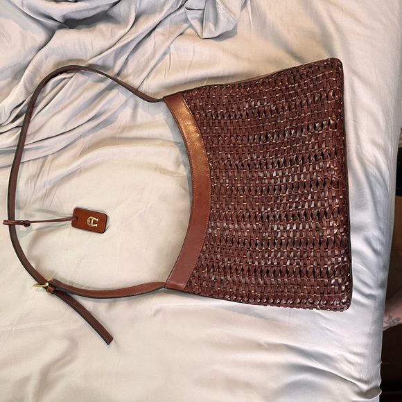 ETIENNE AIGNER DESIGNER Handbag Quality Leather Woven Brown Gold Shoulder Bag - Picture 1 of 5
